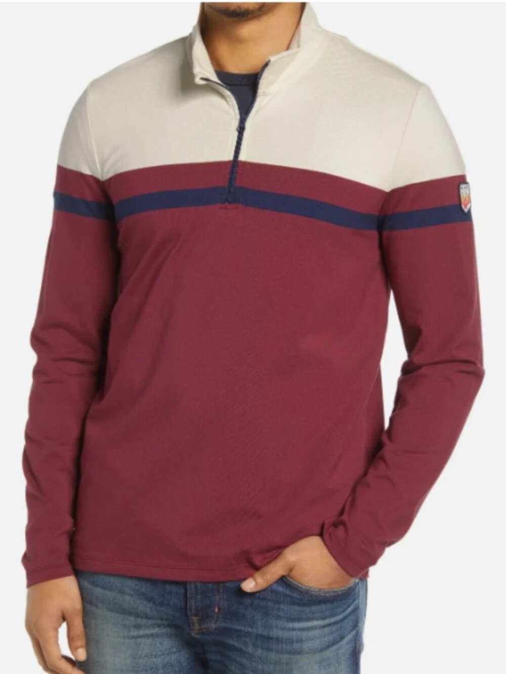 Marine Layer X Lost & Found Colab Men's Quarter Zip Pullover Size L Cream Maroon